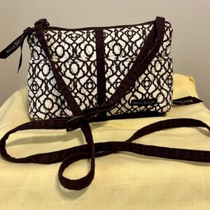 Bella Taylor Quilted Brown And White Cotton Geometric Crossbody Bag 9” X 6 1/2”